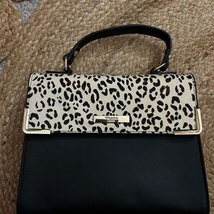 Dune Black and Leopard Print Satchel